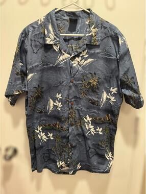 Vintage Palmwave Hawaii XL Blue Cotton Hawaiian Shirt